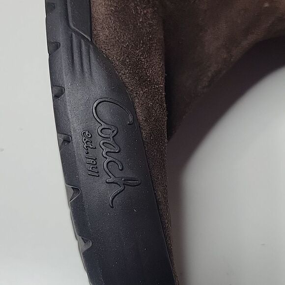 COACH 7.5 SUEDE LEATHER + WOOL BROWN BLACK TAN TATUM BOOTS 7 1/2 - Picture 5 of 14